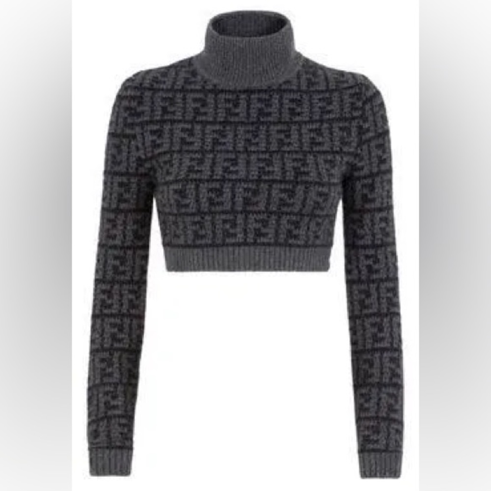 FENDI black & grey FF cropped long sleeve cashmere sweater Size M brand new